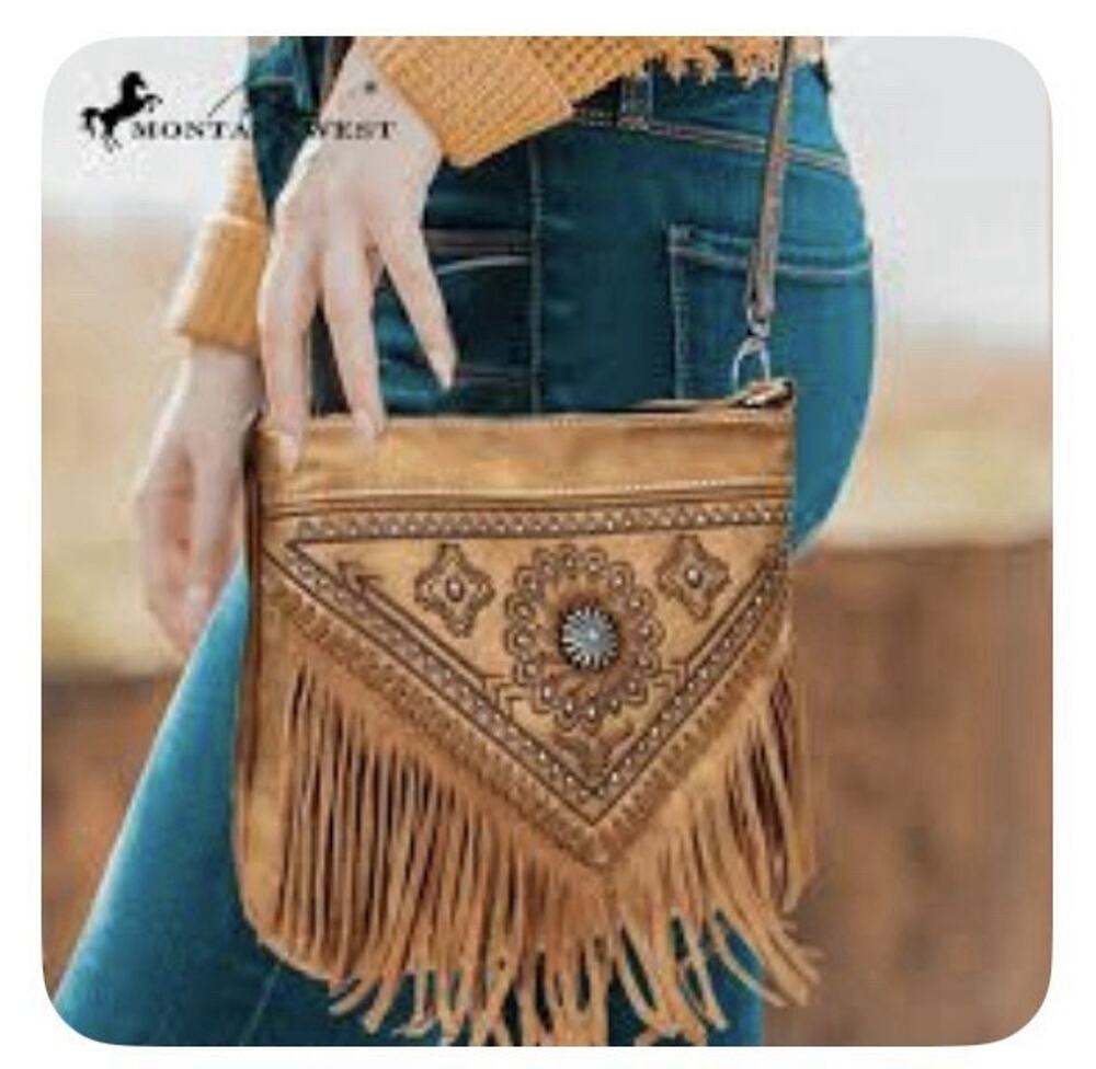 Montana West Brown Fringe Crossbody Bag Boho Western Conceal n Carry Purse